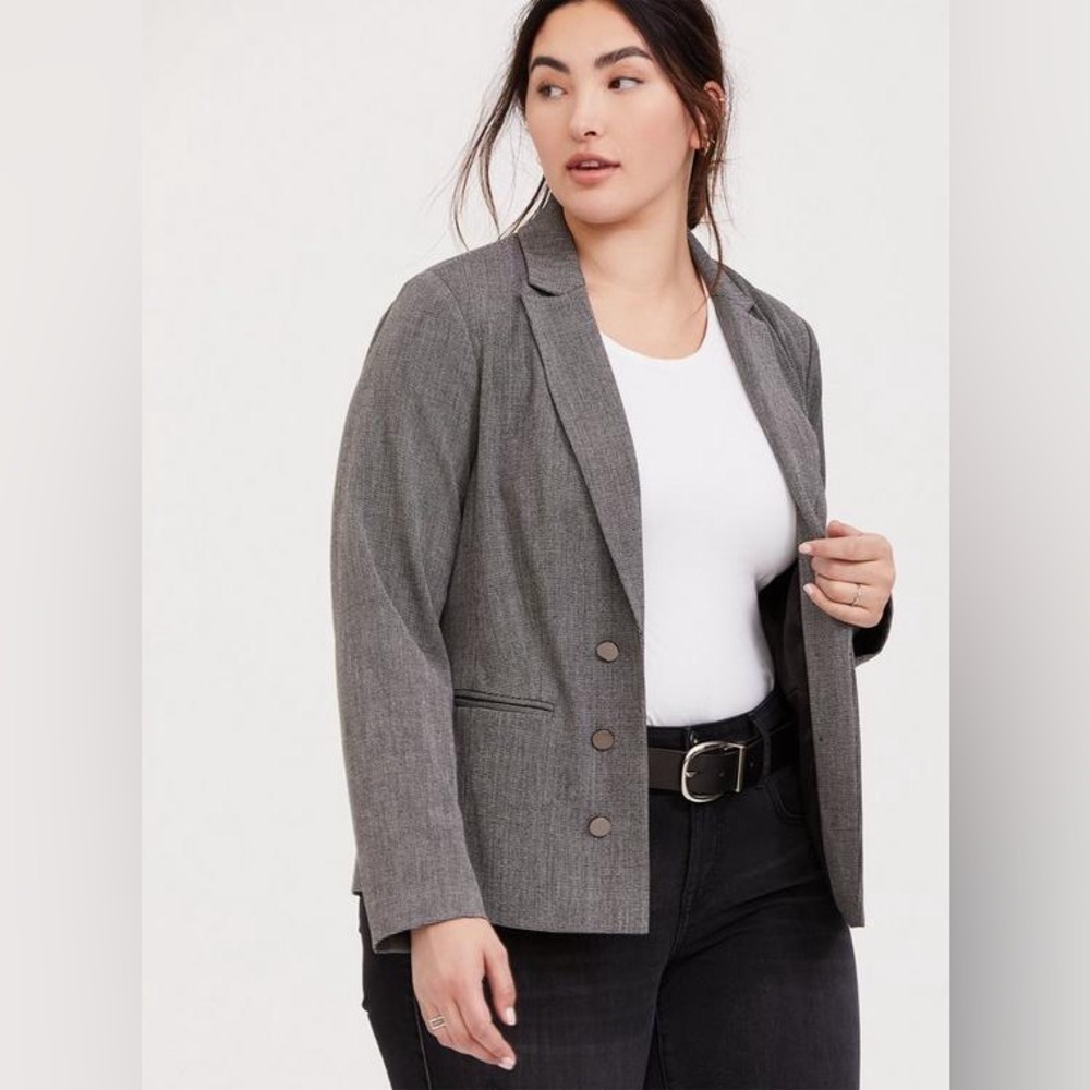 Torrid Black & White Tweed Textured Open Front Blazer Size 2x Preppy